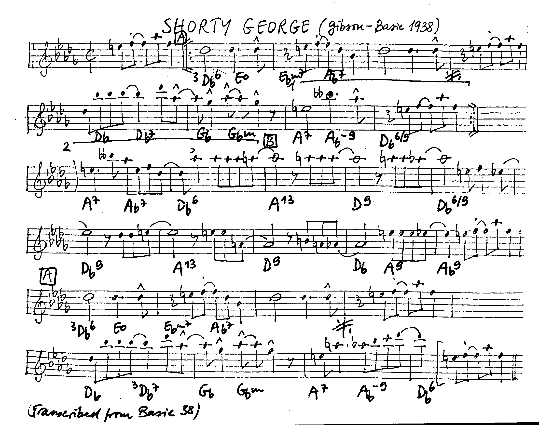 shorty george free jazz leadsheet - Courtesy of the Jungle Jazz Band